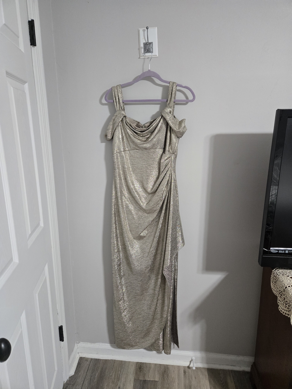 Alex Evenings Shimmery Gold Draped Evening Gown